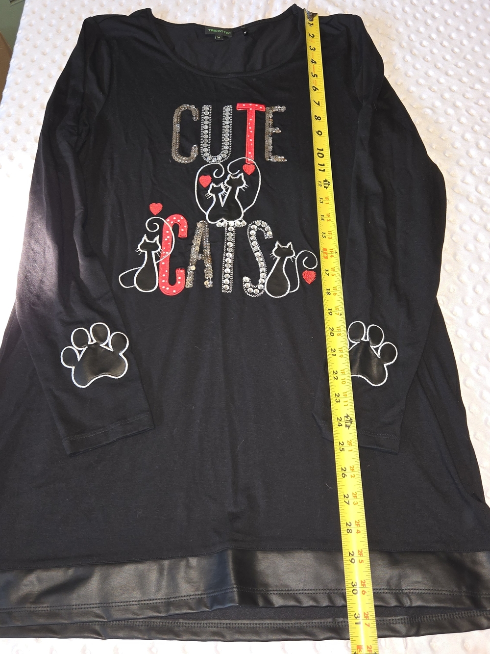 Tricotto Black Rhinestone & Sequin Cute Cats‎ Graphic Long Sleeve Top Size M - Picture 4 of 5